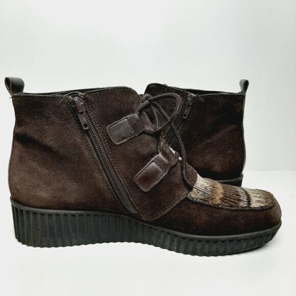 AEROSOLES / Umpire Boho Platform Ankle Boot Fair Isle Brown Suede Bootie Sz 9 - Picture 9 of 13